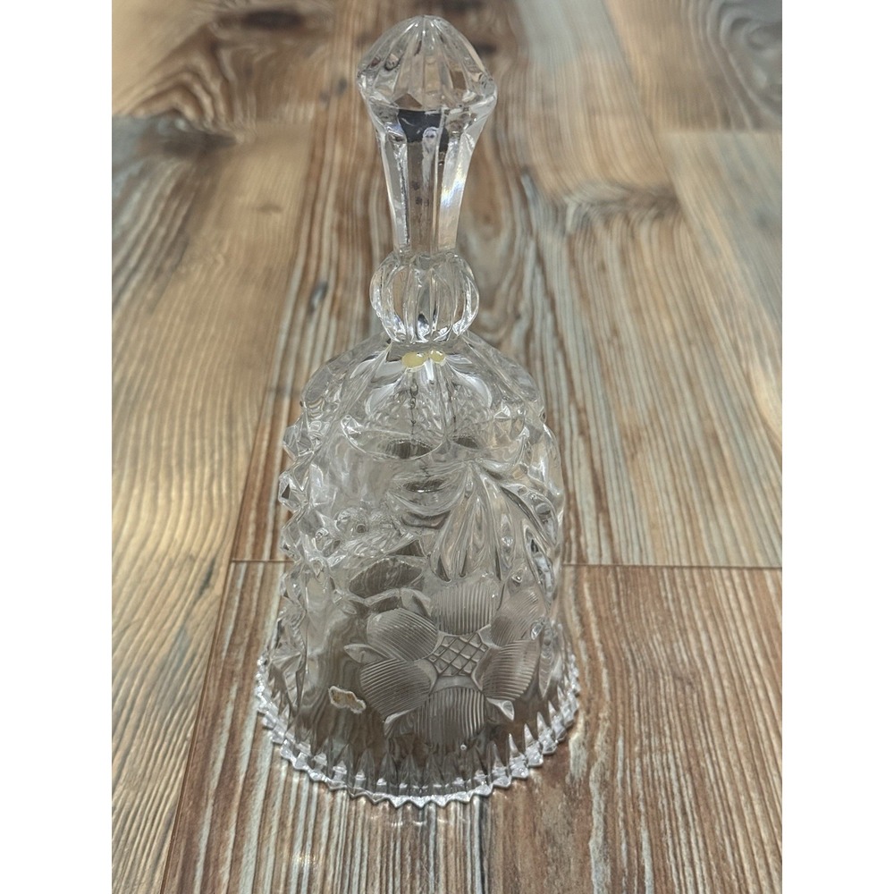 Vintage Floral & Diamond Cut Lead Crystal Hand Cut Bell West German, 7.5"H